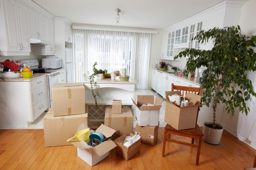Organised household items packed for storage in Brixton